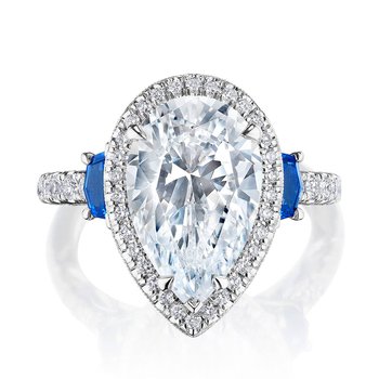 Pear 3-Stone Engagement Ring with Blue Sapphire 269322PSBS
