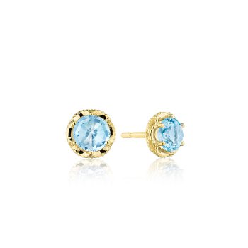 Petite Crescent Crown Studs featuring Sky Blue Topaz and Yellow Gold SE25302FY