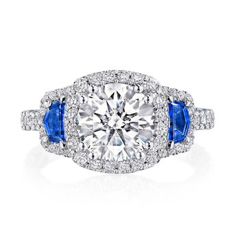 Round with Cushion 3-Stone Engagement Ring HT2679CU