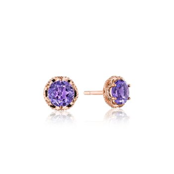 Petite Crescent Crown Studs featuring Amethyst and Rose Gold SE25301FP