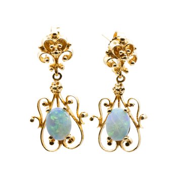 14KT Yellow Gold Opal Dangle Earrings 377-194-102