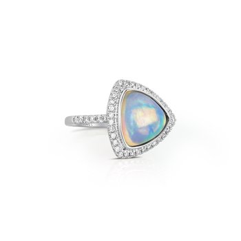 18KW Trillion Opal 3.10CT Diamond Halo Side TW = 0.44CT Ring 845-194-168