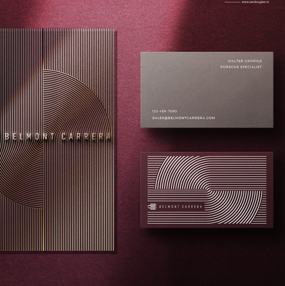 Business cards trends 2020 example: belmont carrera purple business card