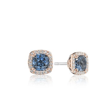 Cushion Bloom Gemstone Earrings with Diamonds and London Blue Topaz SE244P33