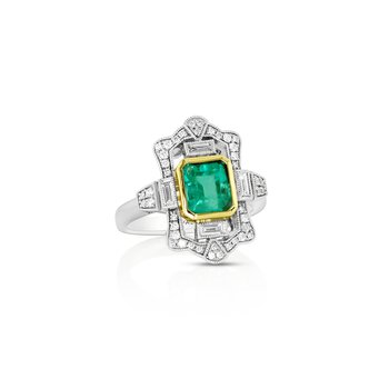 Yael Two Tone Emerald Baguette Diamond Ring 845-172-377