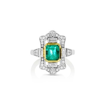 Yael Two Tone Emerald Baguette Diamond Ring 845-172-377