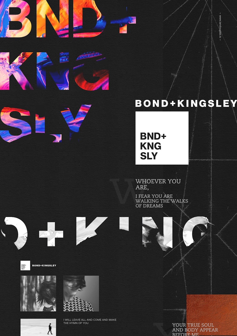 Color trends 2020 example: dark mode Bond + Kingsley branding