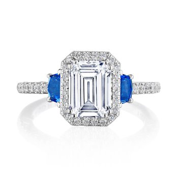 Emerald 3-Stone Engagement Ring with Blue Sapphires 269217ECBS