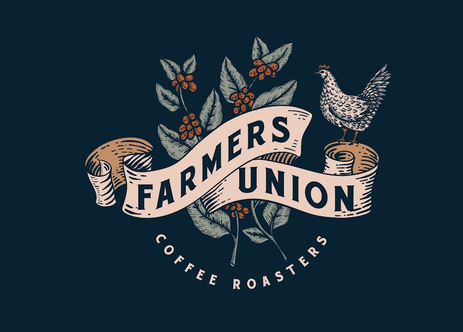 Color trends 2020 example: vintage palette Farmers Union Coffee Roasters logo