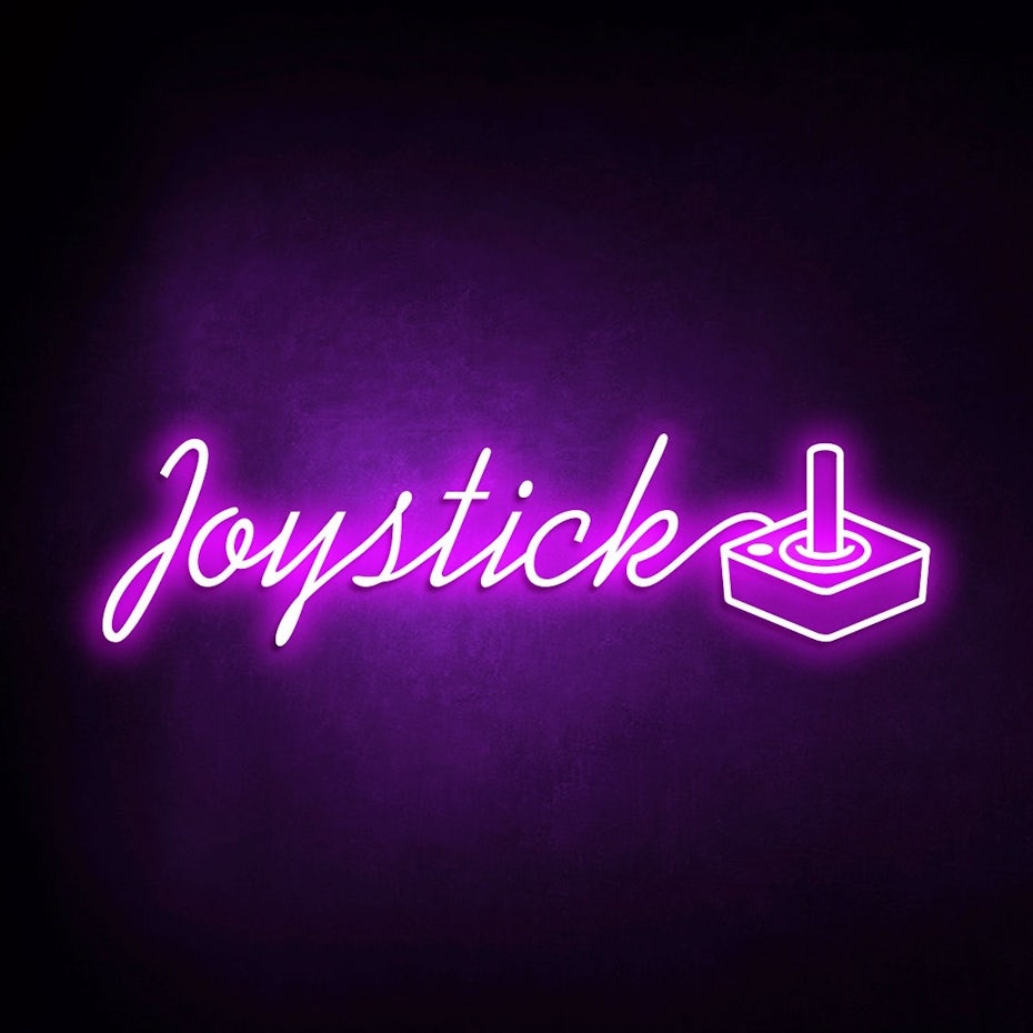 Color trends 2020 example: glowing neon Joystick logo