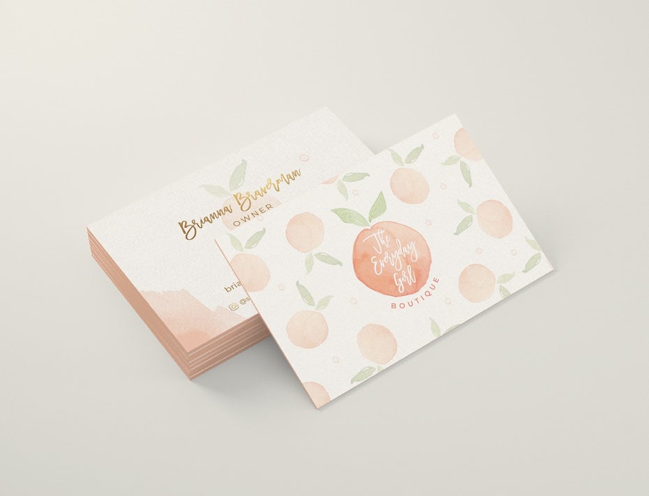 Business cards trends 2020 example: peach business card