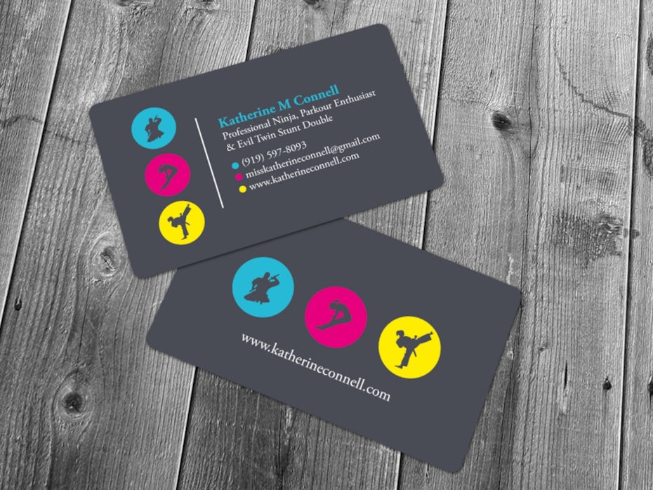 Business cards trends 2020 example: neon business card