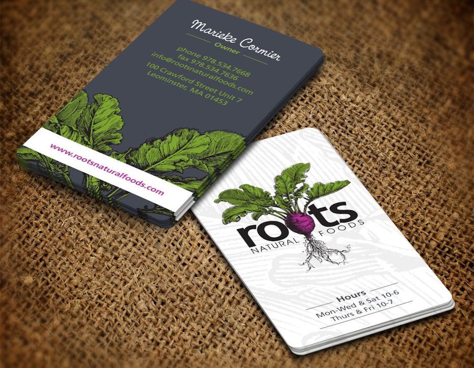 Business cards trends 2020 example: business card with natural illustration