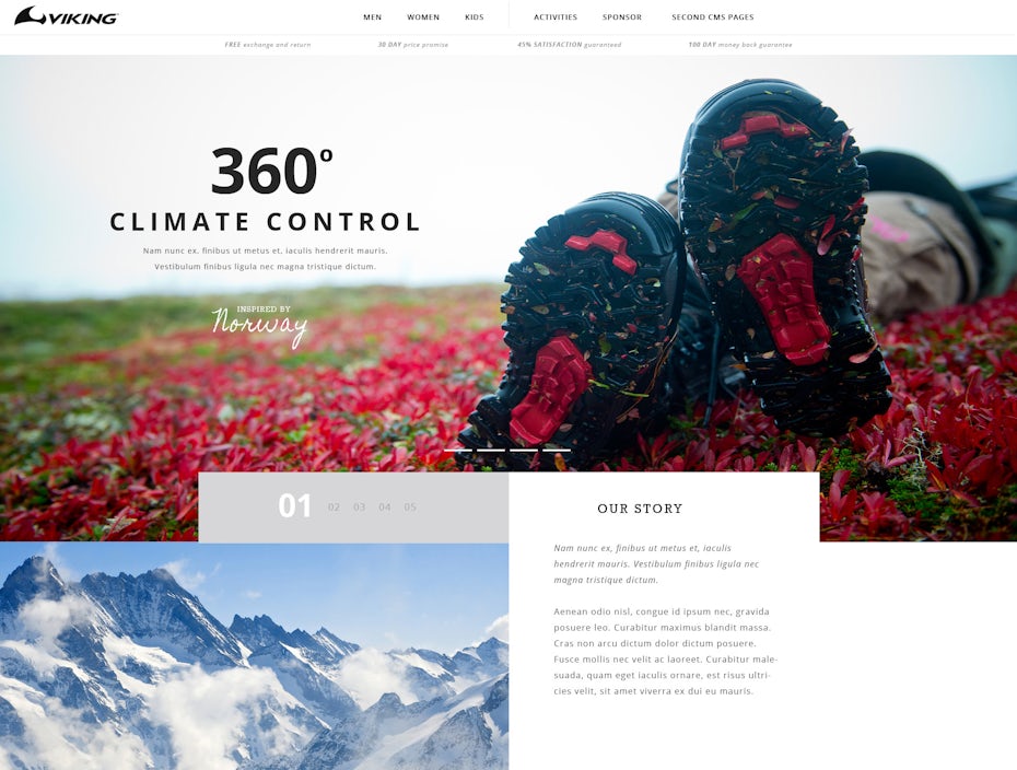 Web design for hiking apparel