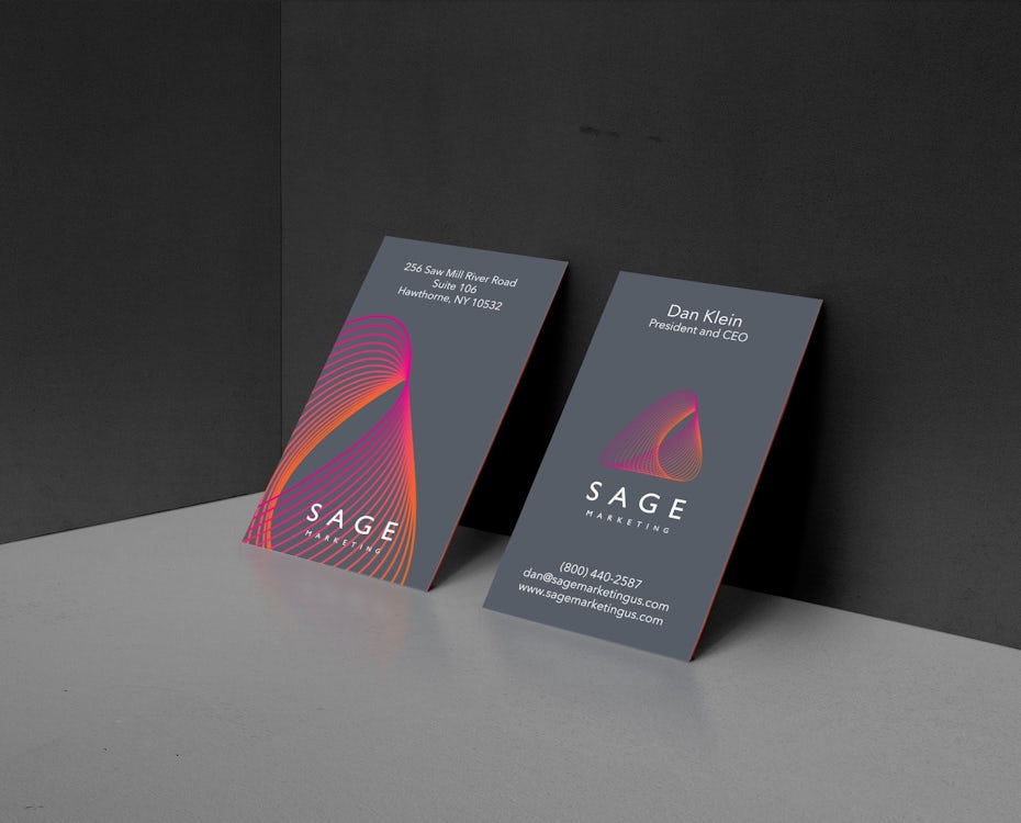 Business cards trends 2020 example: neon business card