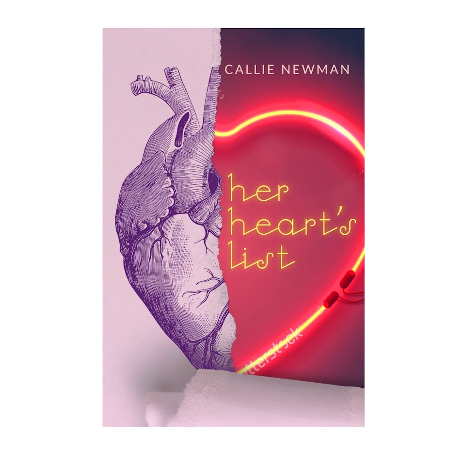 Color trends 2020 example: neon Her Hearts List book cover