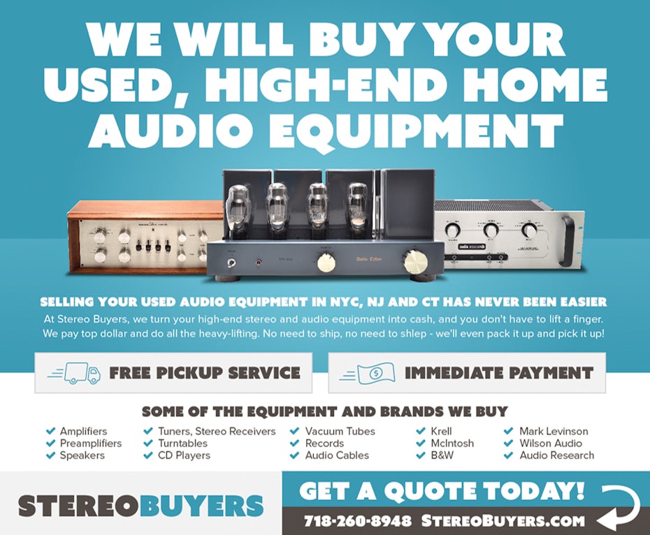 Blue flyer design for stereo audio equipment