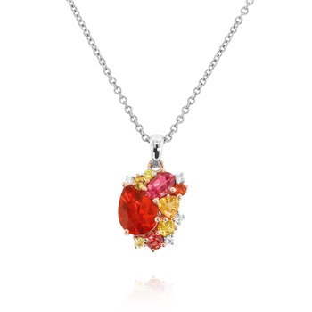 Yael 18kt Two-Tone Fire Opal, Orange Sapphire & Pink Spinel Pendant with diamond accents 845-197-381
