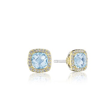 Cushion Bloom Gemstone Earrings with Diamonds and Sky Blue Topaz SE244Y02