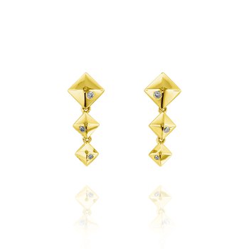 14kt Yellow Gold 0.04cttw Diamond Three Pyramid Earrings  845-12-331