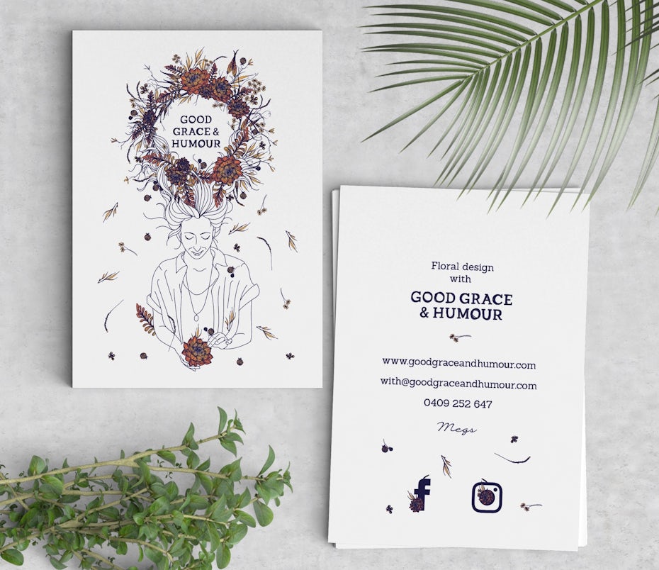 Business cards trends 2020 example: natural floral business card