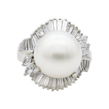 Platinum Pearl And Diamond Ring 377-200-200
