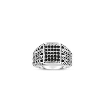 Silver Woven Signet Ring With Sapphires 423-86-15