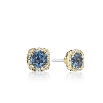 Cushion Bloom Gemstone Earrings with Diamonds and London Blue Topaz SE244Y33