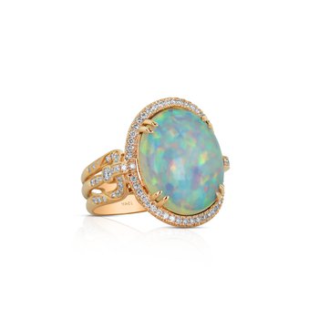 18kt Rose Gold 5.61ct Oval Opal & 0.73ct Diamond Ring  845-194-345