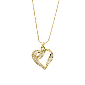 14KT Yellow Gold Baguette Diamond Heart Pendant 377-32-116
