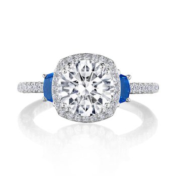 Cushion 3-Stone Engagement Ring with Blue Sapphire 269217CUBS