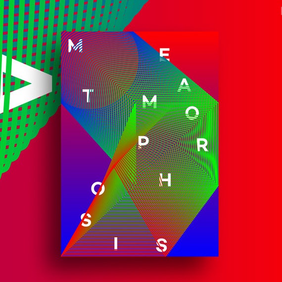 Graphic design trends 2020 example: Abstract, geometric poster with surreal colors