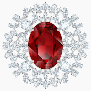 Louison Brooch, Red, Rhodium plated 5495263