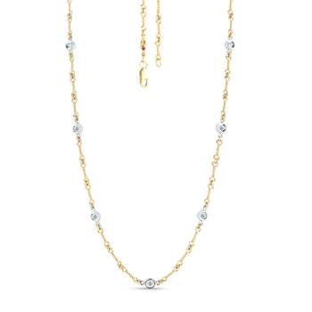 18K Yellow/White Gold Diamonds By The Inch 7 Station Dog Bone Necklace 001824AJCHX0