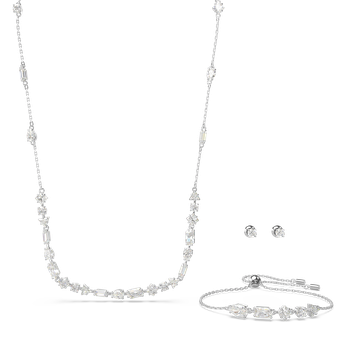 Mesmera set, Mixed cuts, Scattered design, White, Rhodium plated 5665877