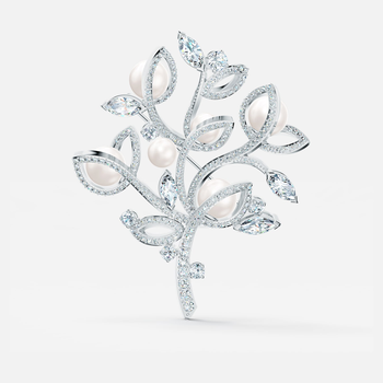 Leonore Tree Brooch, White, Rhodium plated 5511166