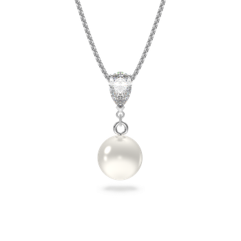 Treasure Pearl Y Necklace, White, Rhodium plated 5559409