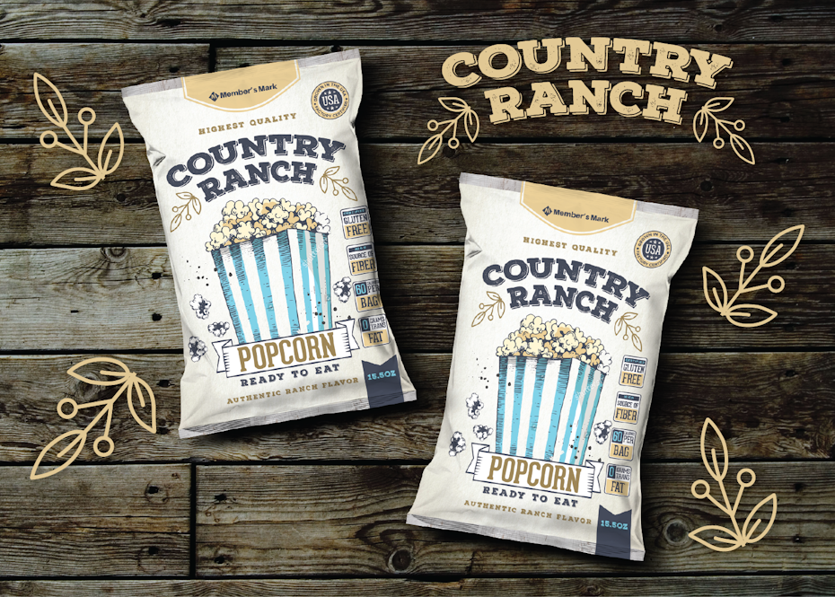 Color trends 2020 example: vintage palette Country Ranch popcorn packaging