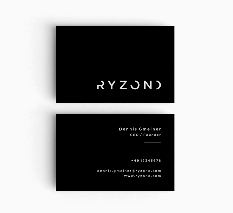 Business cards trends 2020 example: black and white business card