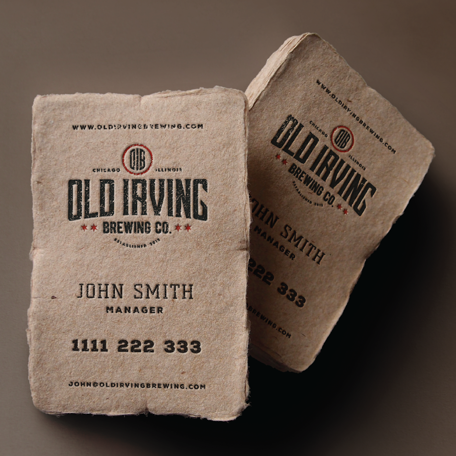 Business cards trends 2020 example: business card made from rough material