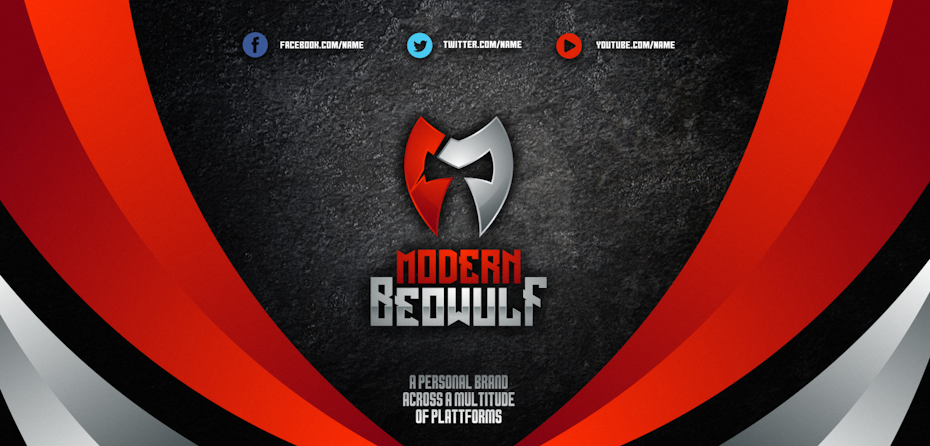 Red metallic twitch banner design with a centered alignment