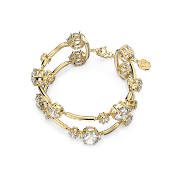 Constella double bangle, Round cut, White, Gold-tone plated 5620395