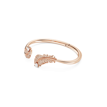 Nice bangle, Feather, White, Rose gold-tone plated 5663479