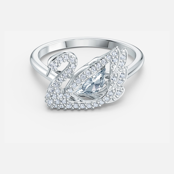 Dancing Swan Ring, White, Rhodium plated 5534844