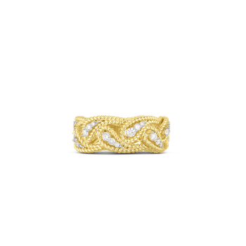 18K Yellow/White Byzantine Barocco Diamond Textured Band 7772781AJ65X