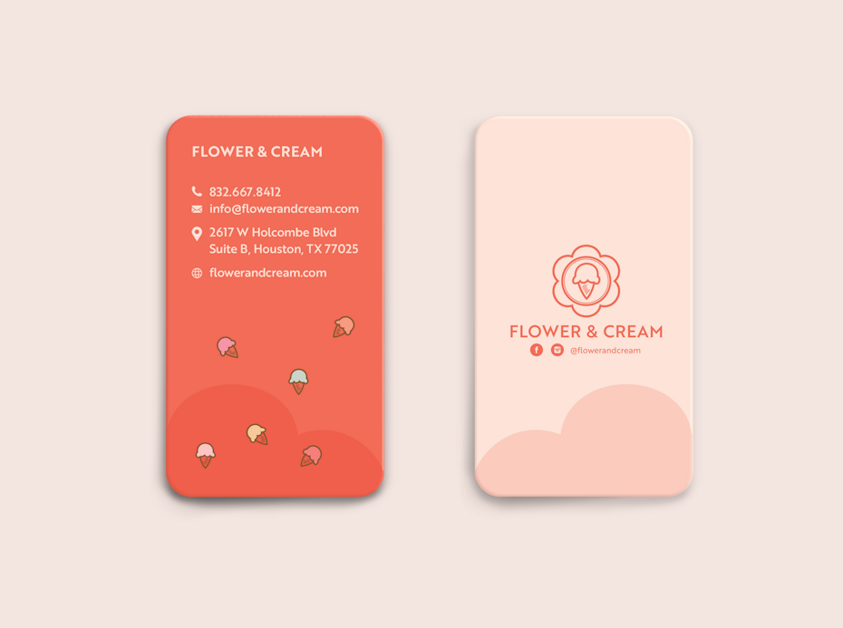 Business cards trends 2020 example: flower and ice cream shop business card