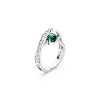 Hyperbola cocktail ring, Carbon neutral zirconia, Mixed cuts, Double bands, Green, Rhodium plated 5665362