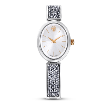 Crystal Rock Oval watch, Swiss Made, Metal bracelet, White, Stainless steel 5656878