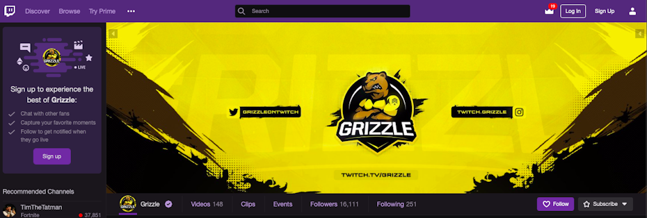 Yellow twitch banner as displayed on the profile